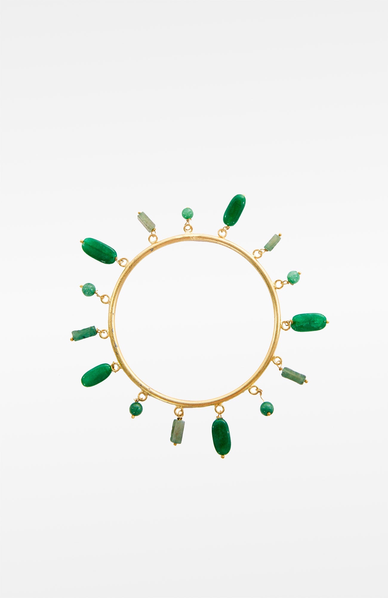 "Stone Charmer" Gemstone Charm Bangle Bracelet Gold Jade