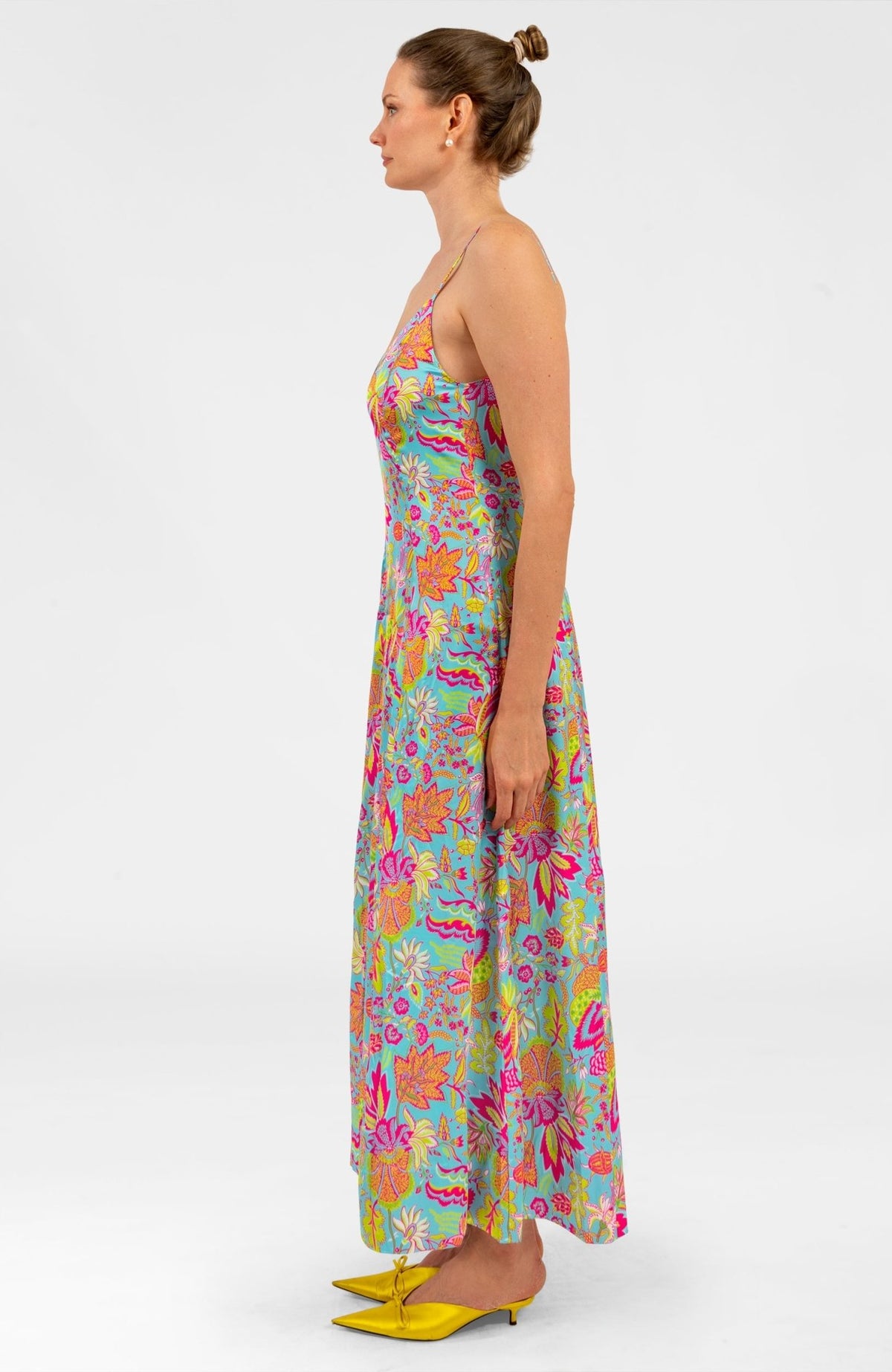 Gored Sway and Twirl Dress - Blooming Party Mystic Turq