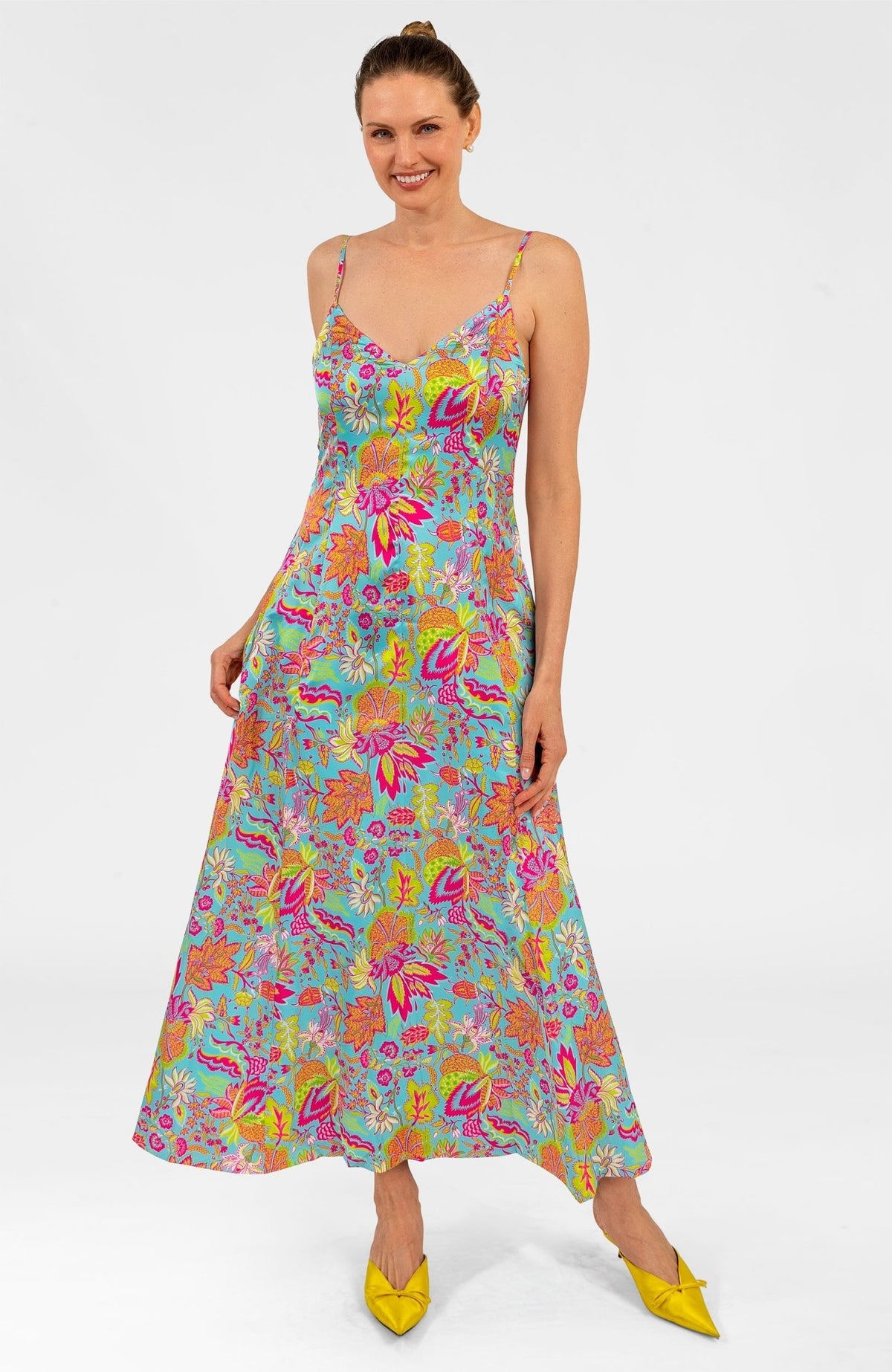 Gored Sway and Twirl Dress - Blooming Party Mystic Turq