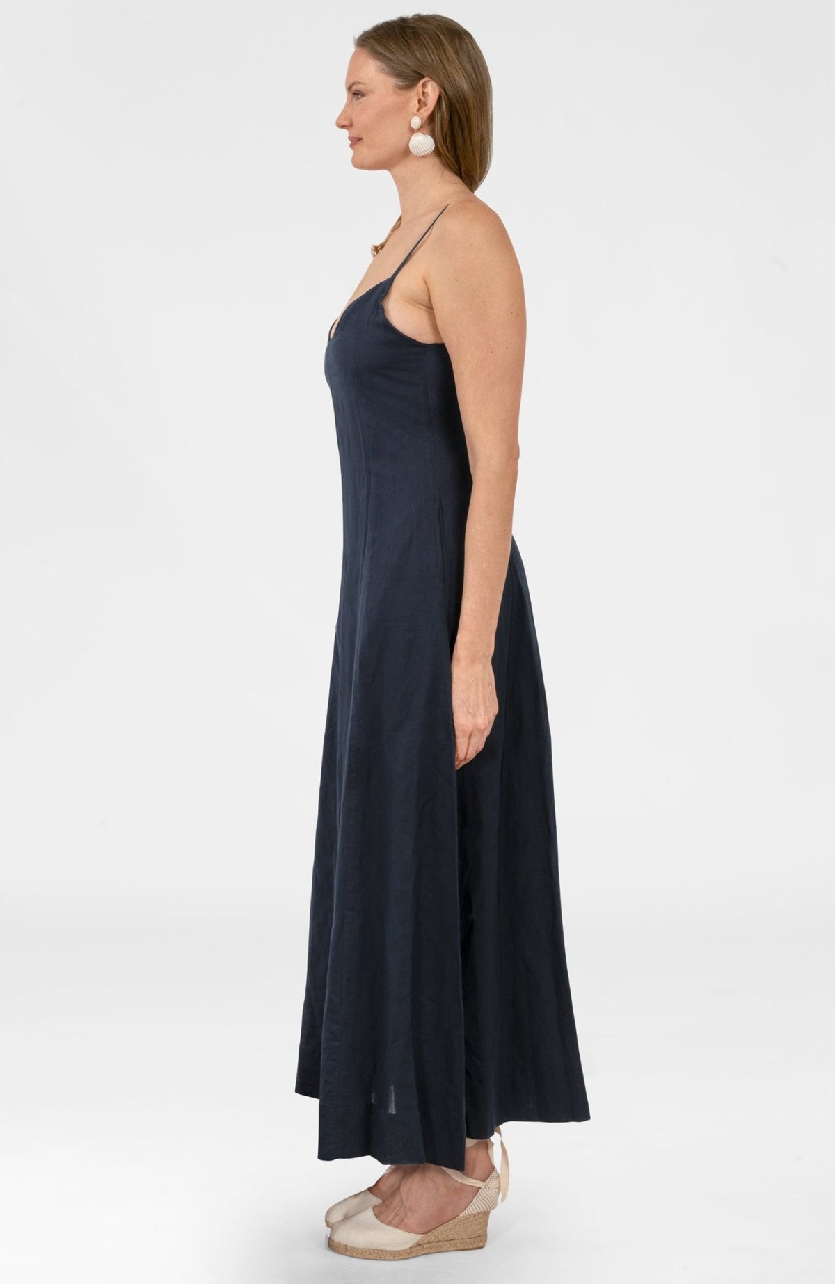 Sway And Twirl Dress- Linen Navy