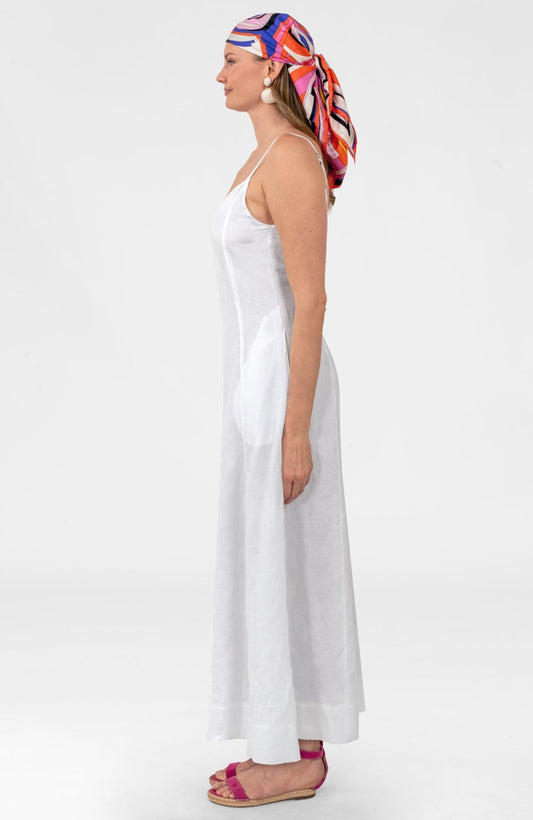 Gored Sway And Twirl Dress - Linen White