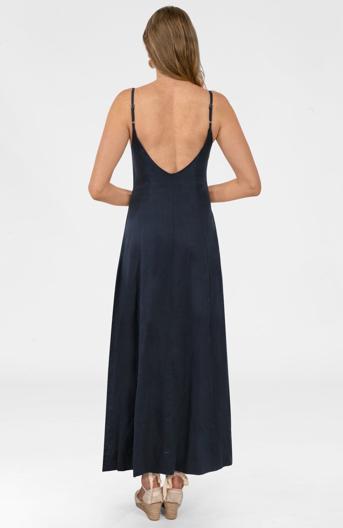 Sway And Twirl Dress- Linen Navy