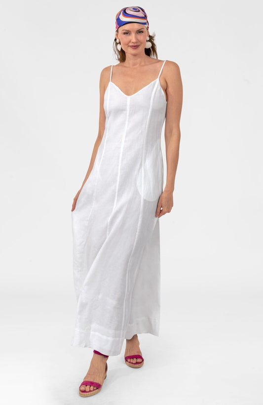 Gored Sway And Twirl Dress - Linen White