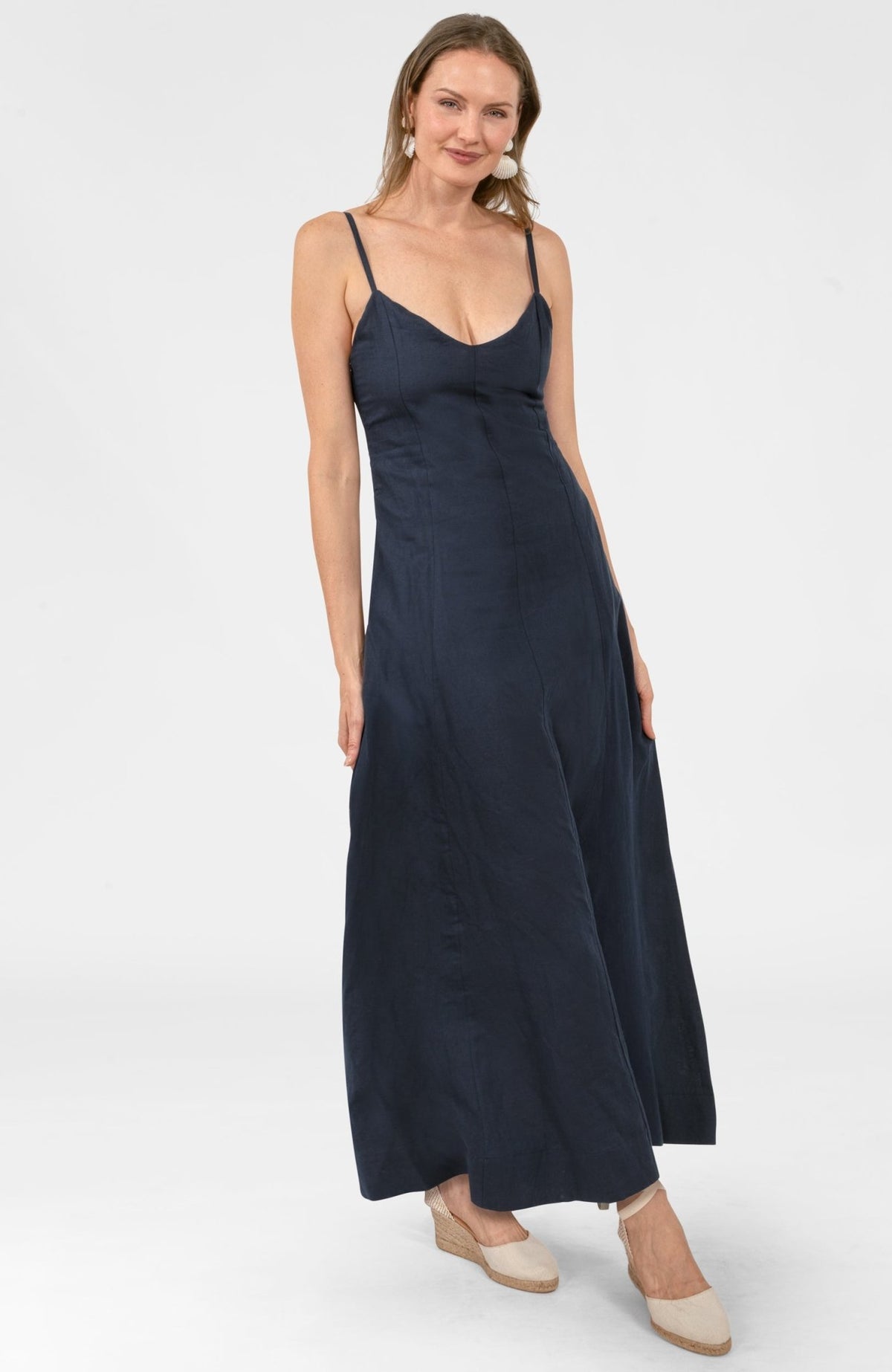 Sway And Twirl Dress- Linen Navy