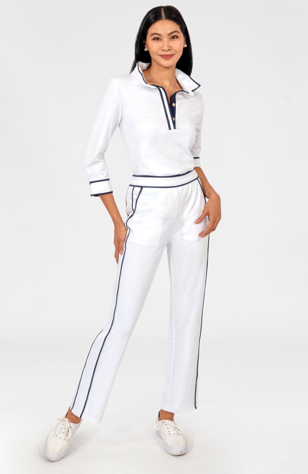 Sweat Pants - Trim It Up White Navy