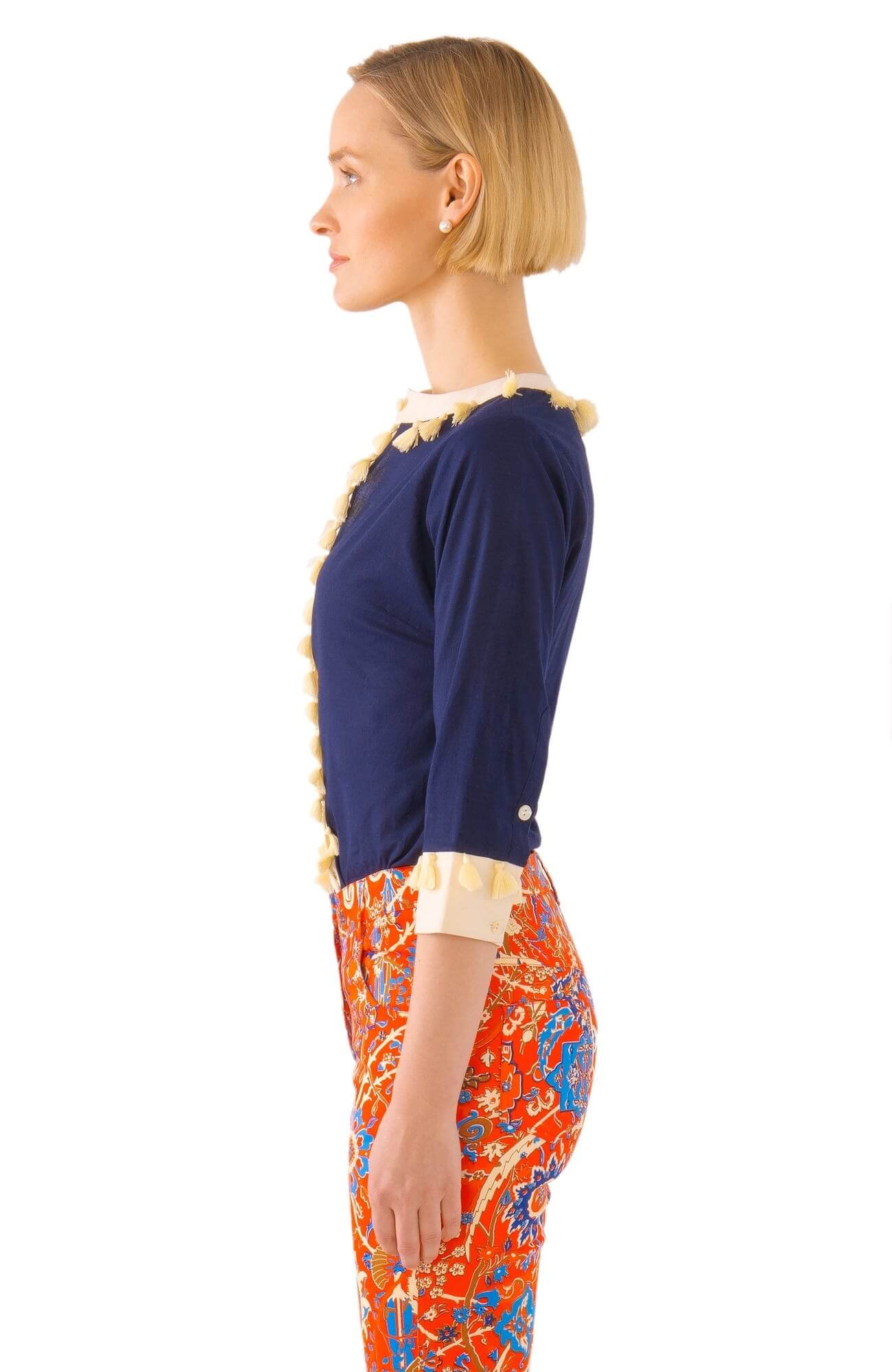 Cotton Tassel Top - Final Sale Navy Cream