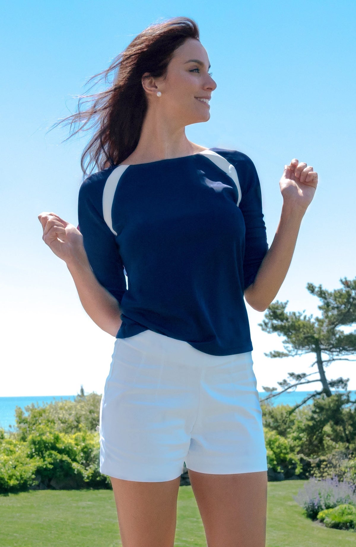 Jersey Tee Topper - Color Block - Final Sale Navy White