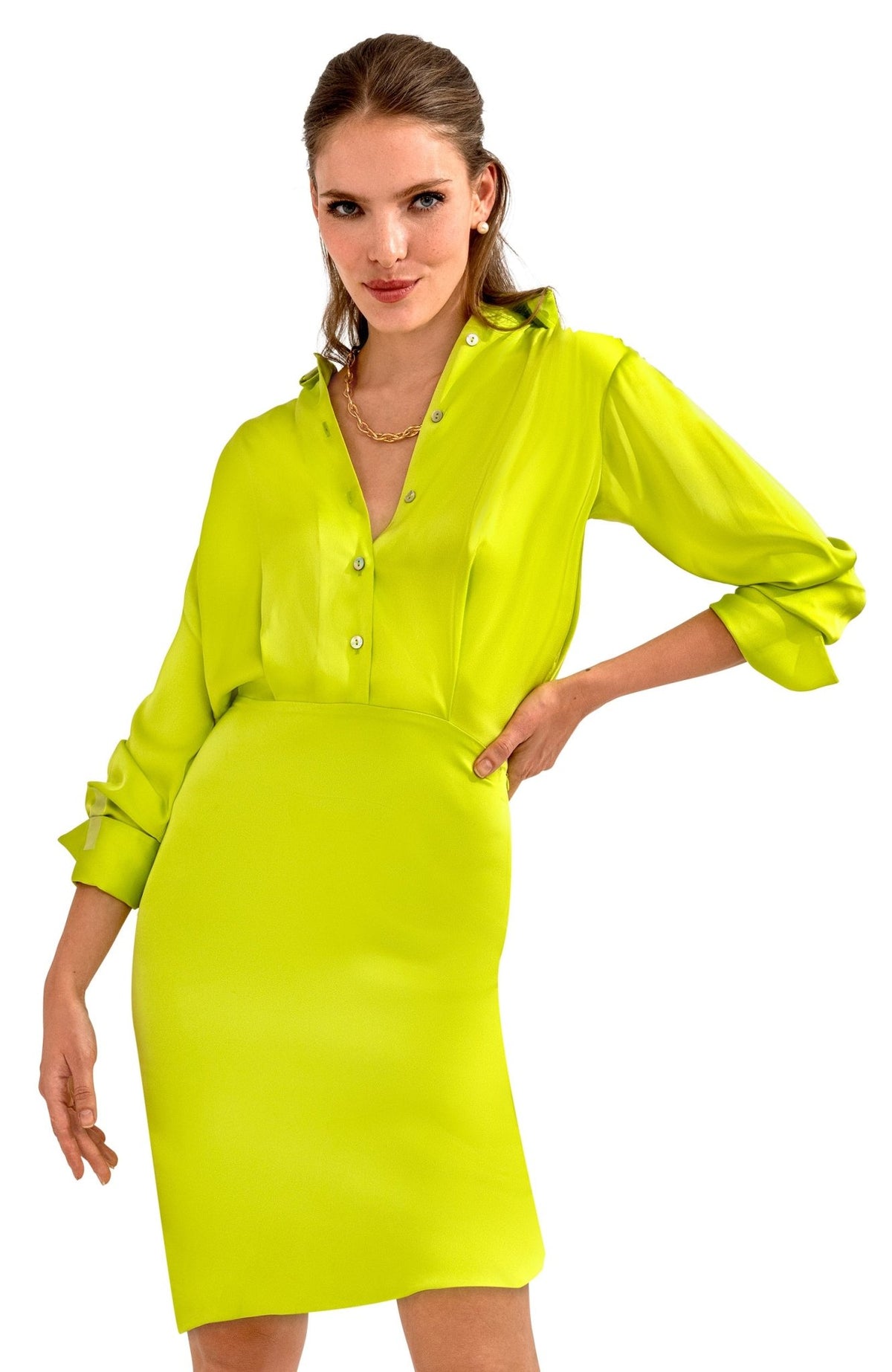 The Sophisticate Dress - Silky Heaven- Final Sale Lime