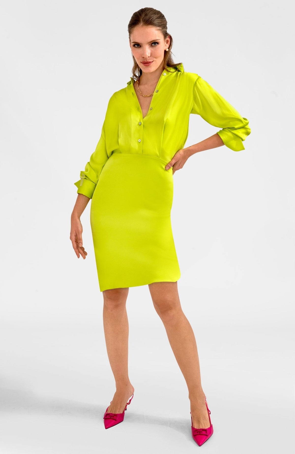 The Sophisticate Dress - Silky Heaven- Final Sale Lime