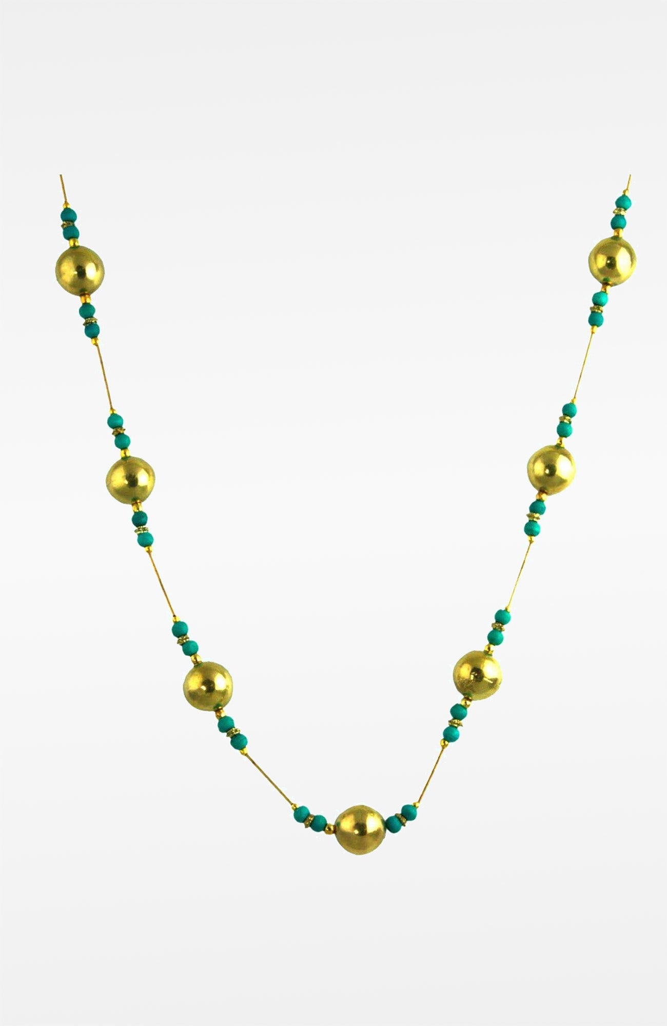 The Turquoise and Gold Round Long Beaded Necklace