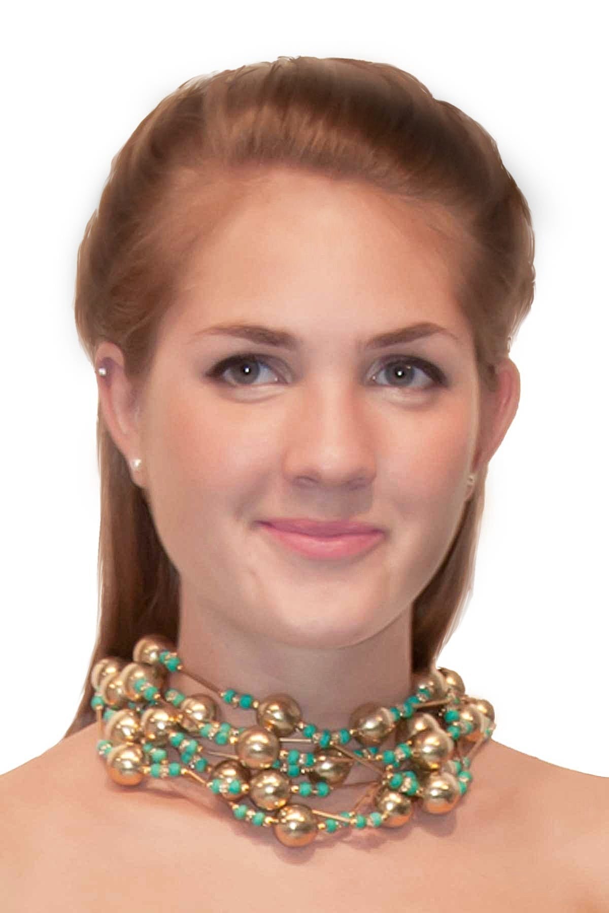 The Turquoise and Gold Round Long Beaded Necklace