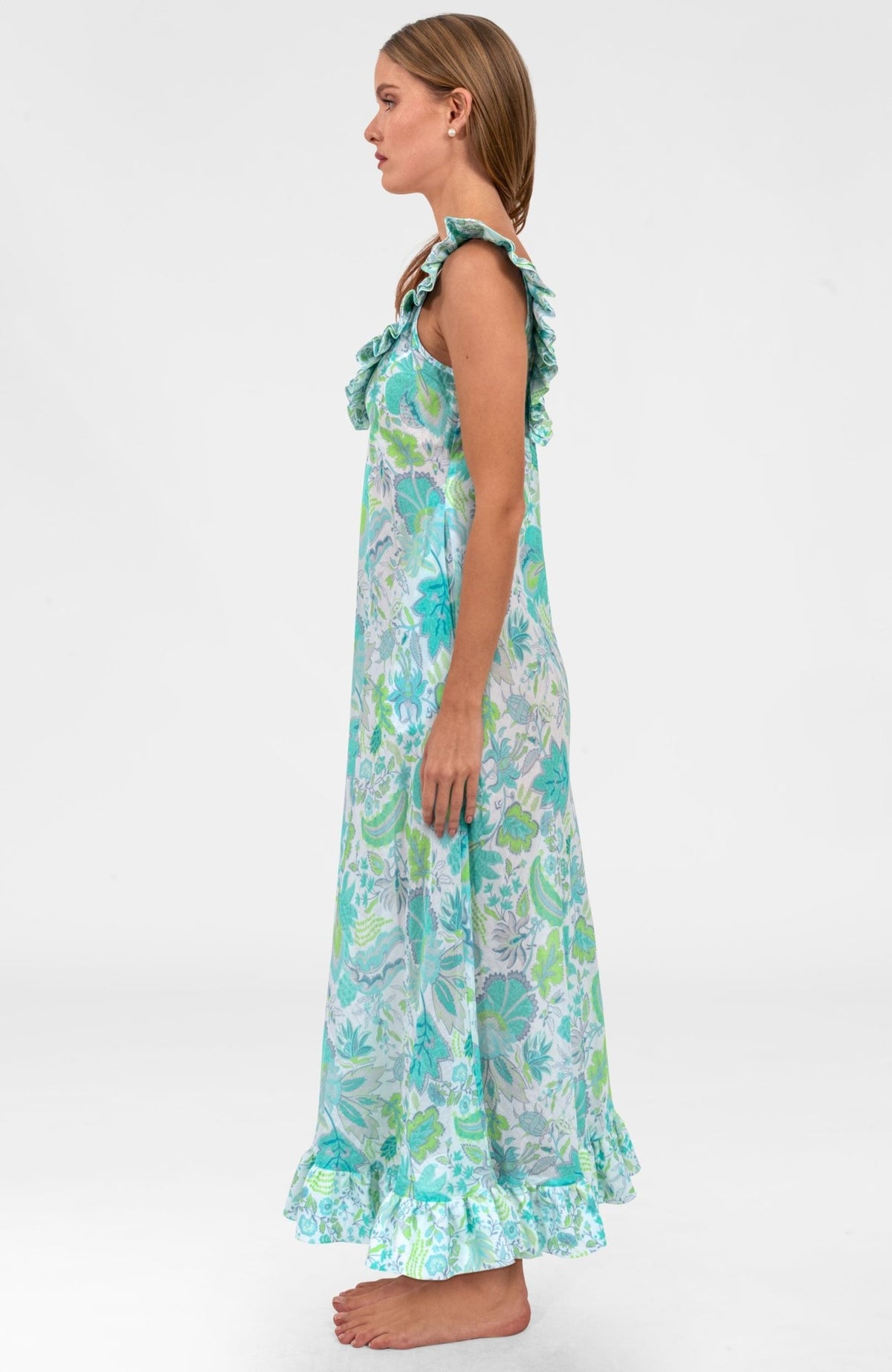 Thrills In Frills Dress - Blooming Party Ocean Turq