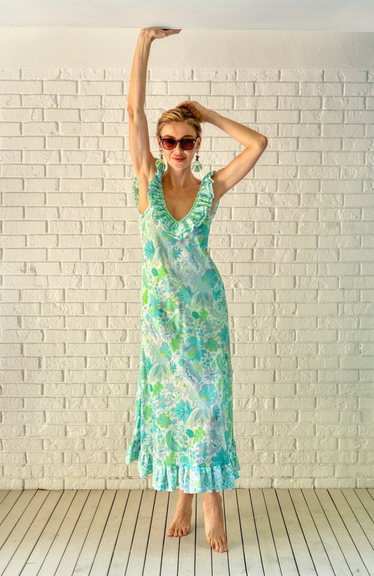 Thrills In Frills Dress - Blooming Party Ocean Turq