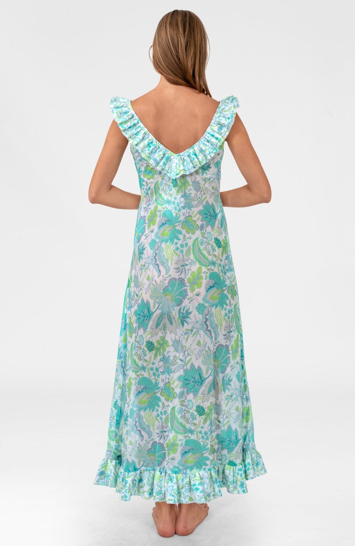 Thrills In Frills Dress - Blooming Party Ocean Turq