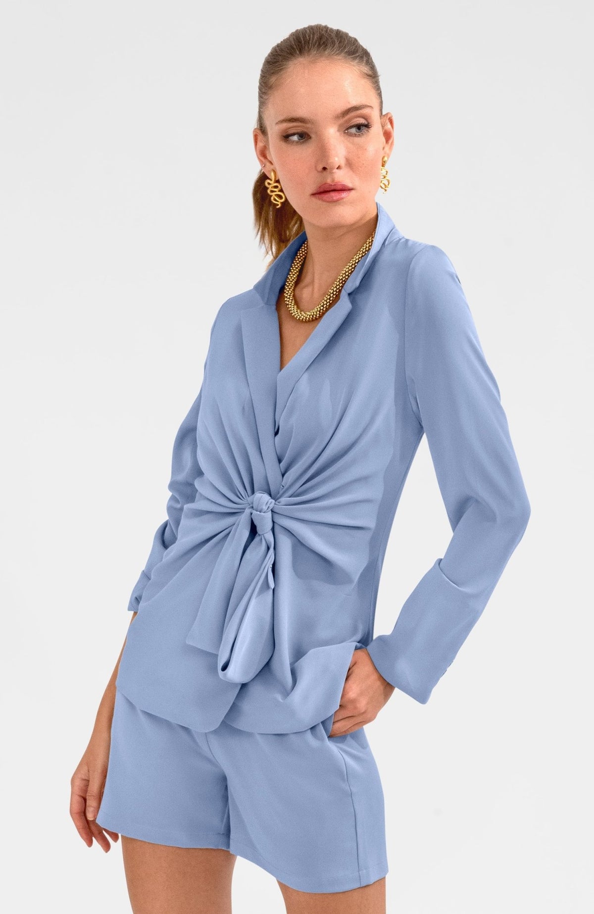 Tie Front Jacket - Silky Heaven Periwinkle