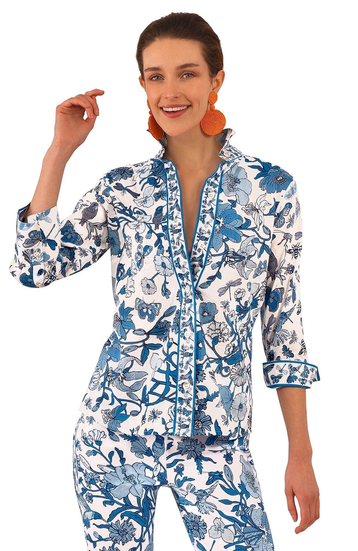 Cotton Boyfriend Shirt - Birds &amp; the Bees - Final Sale Blues