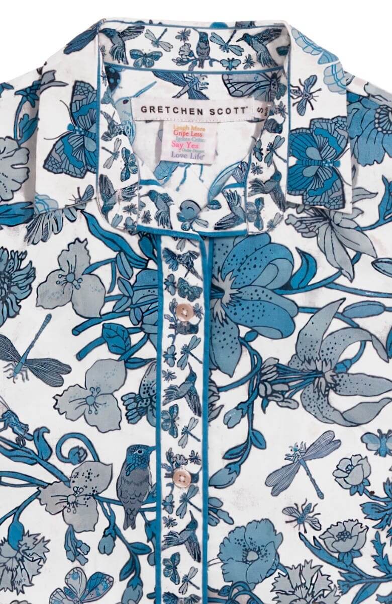 Cotton Boyfriend Shirt - Birds &amp; the Bees - Final Sale Blues