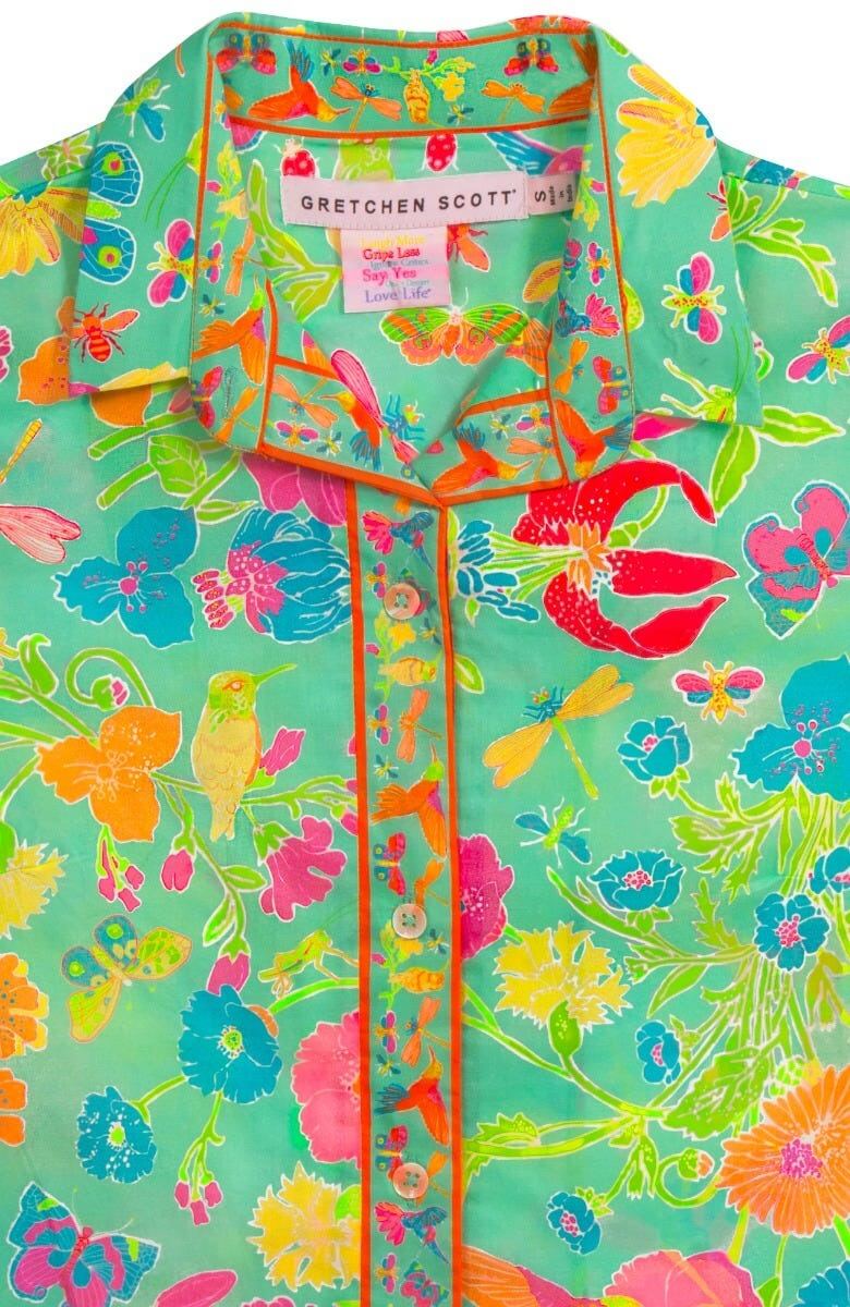 Cotton Boyfriend Shirt - Birds &amp; the Bees - Final Sale Turquoise