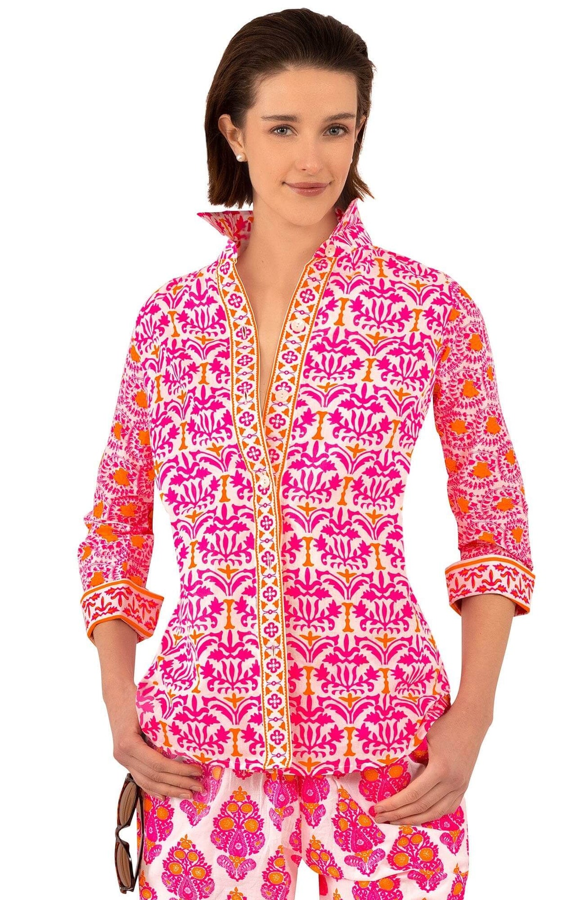 Cotton Boyfriend Shirt - East India - Final Sale Pink Orange