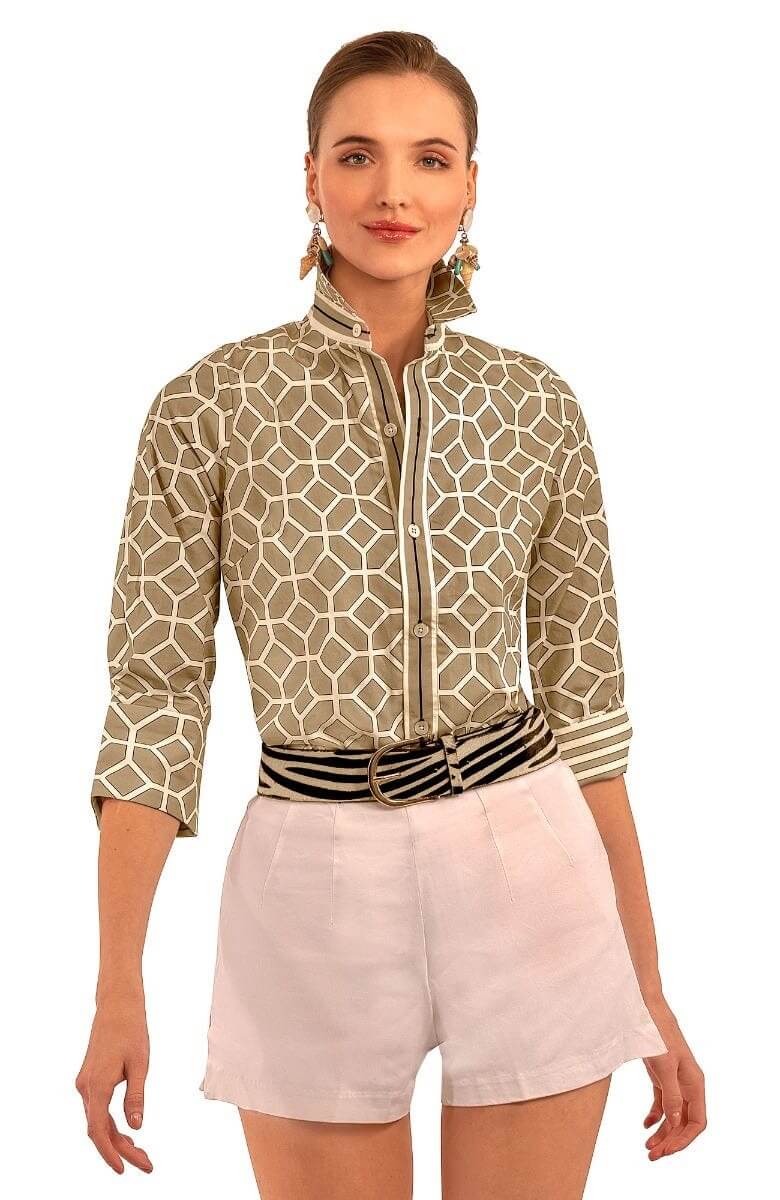 Cotton Boyfriend Shirt - Lucy In The Sky With Diamonds - Final Sale Khaki