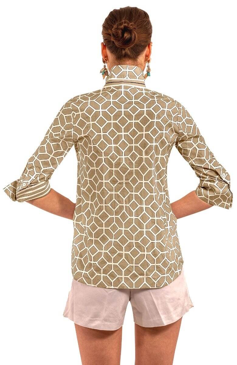 Cotton Boyfriend Shirt - Lucy In The Sky With Diamonds - Final Sale Khaki