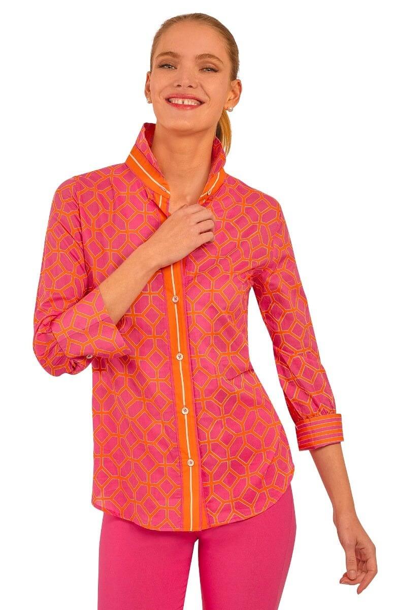 Cotton Boyfriend Shirt - Lucy In The Sky With Diamonds Pink Orange