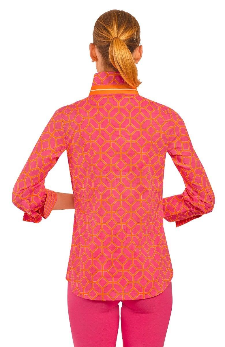 Cotton Boyfriend Shirt - Lucy In The Sky With Diamonds - Final Sale Pink Orange