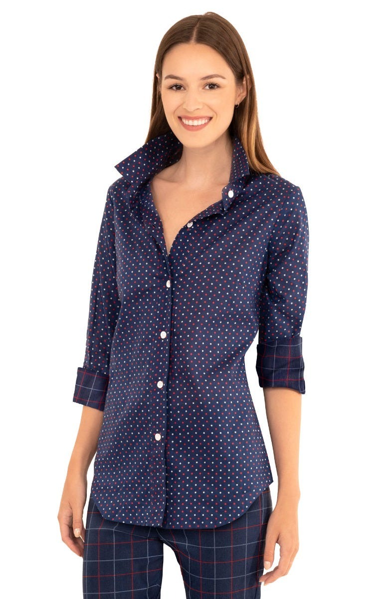 Boyfriend Shirt - Polka Dot - Final Sale Navy