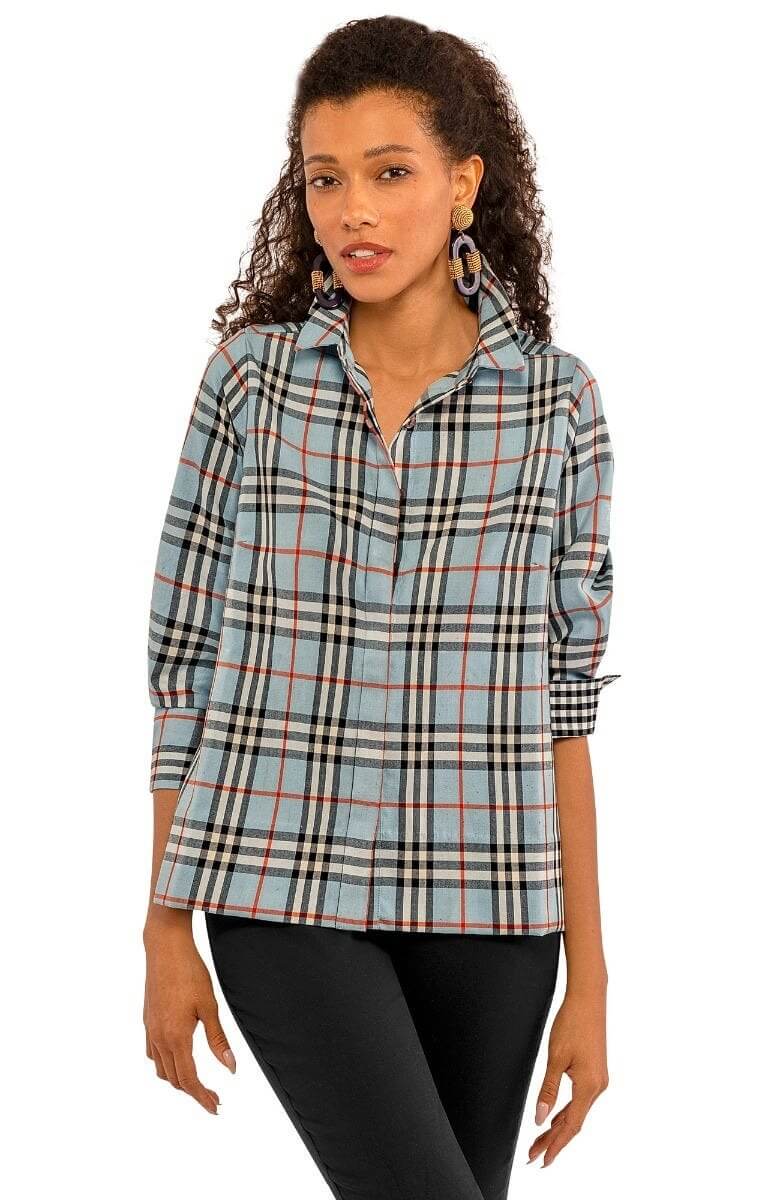 9-5 Cotton Shirt - Pretty Peri Plaid Blue