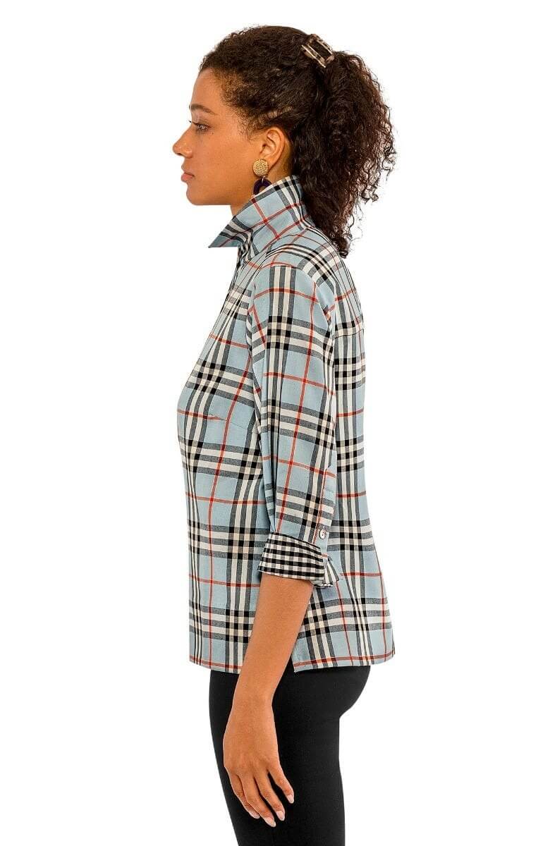 9-5 Cotton Shirt - Pretty Peri Plaid Blue