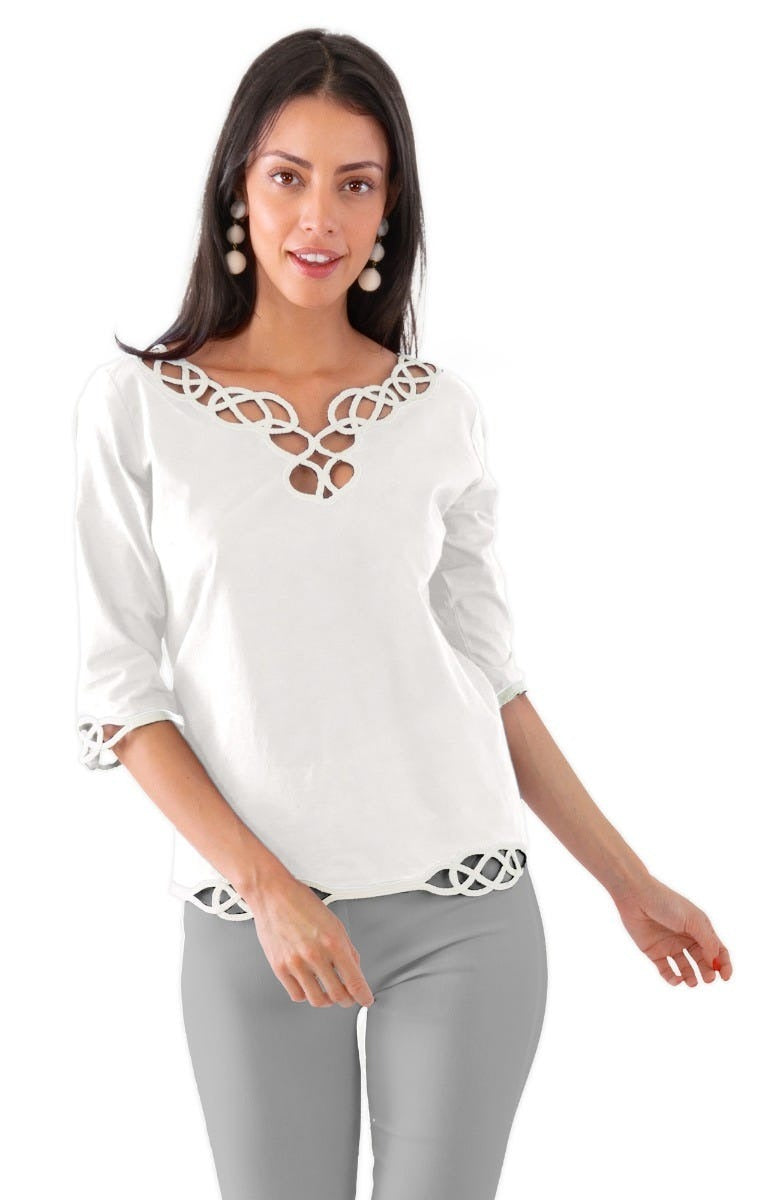 Embroidered Cut Top - Infinity - Final Sale White