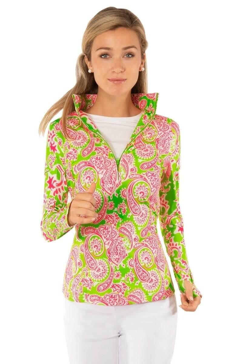 Half-Zip Pullover - Plentiful Paisley - Final Sale Green