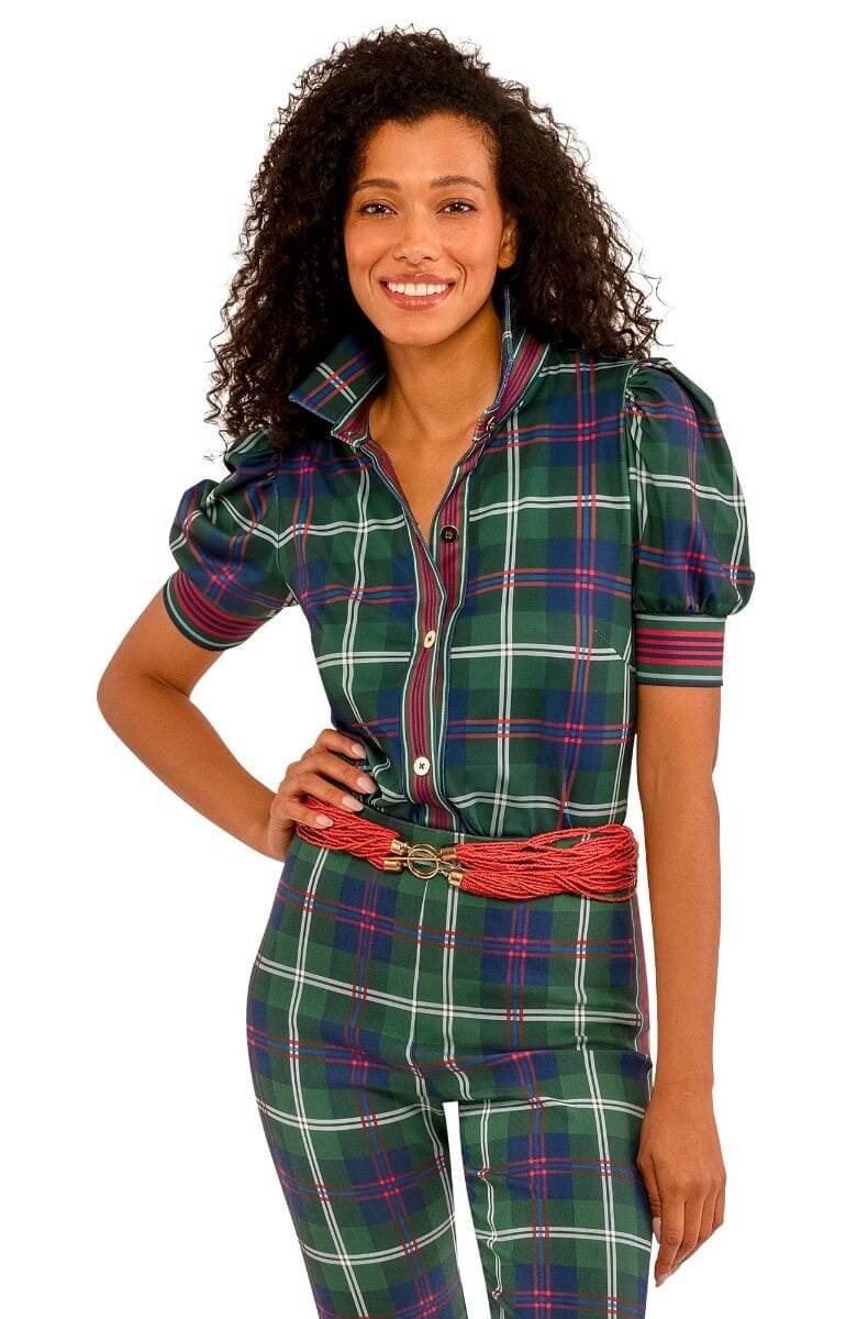 Puff Sleeve Top - Middleton Plaid - Final Sale Green