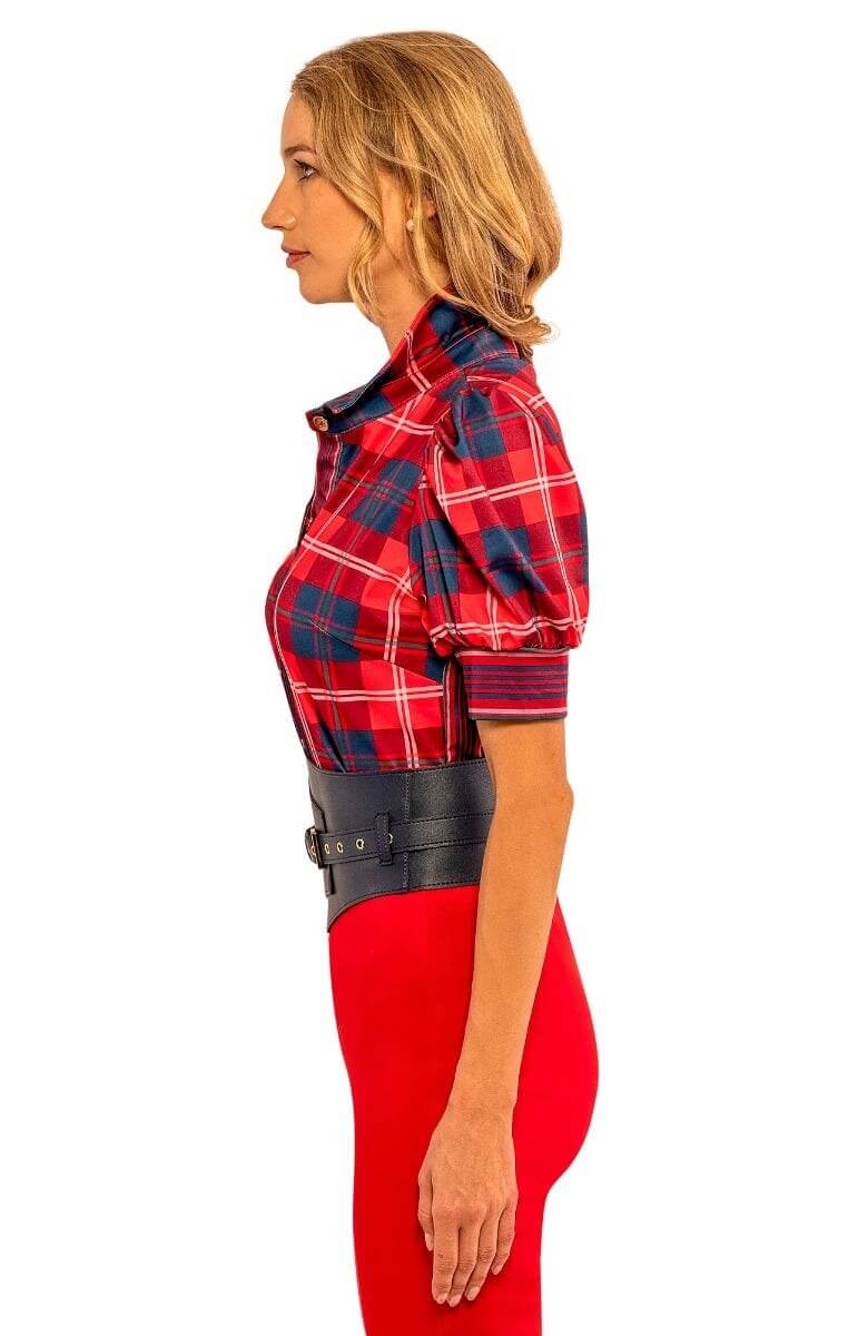 Puff Sleeve Top - Middleton Plaid - Final Sale Red