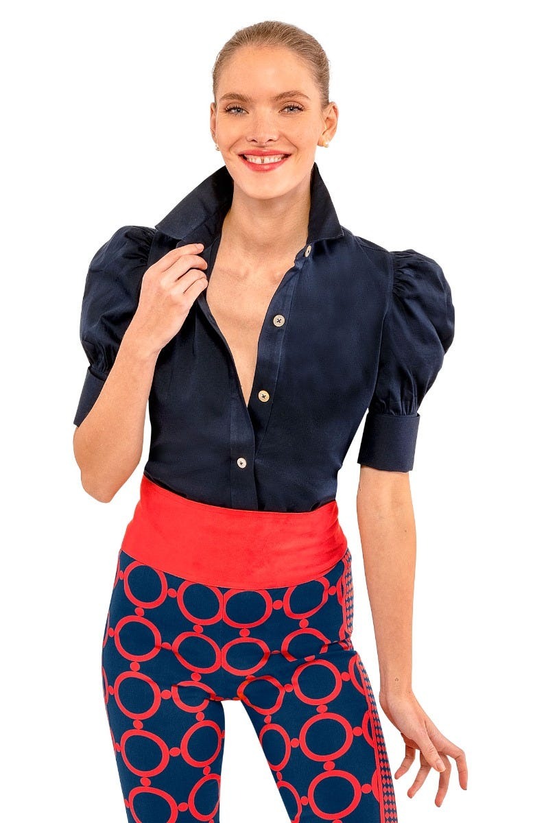 Puff Sleeve Top - Solid Navy