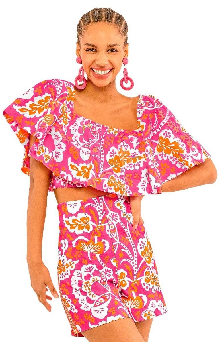 Ruffle Dreaming Top - Flora Pink Orange