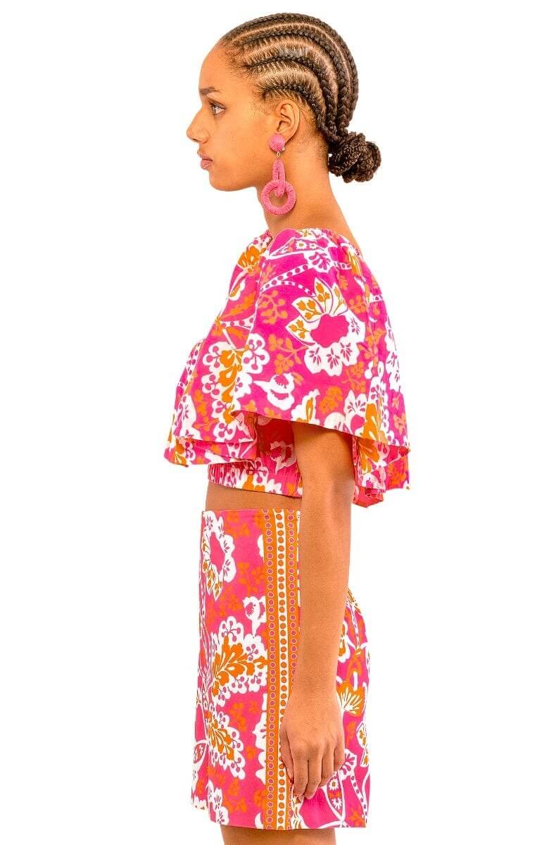 Ruffle Dreaming Top - Flora Pink Orange