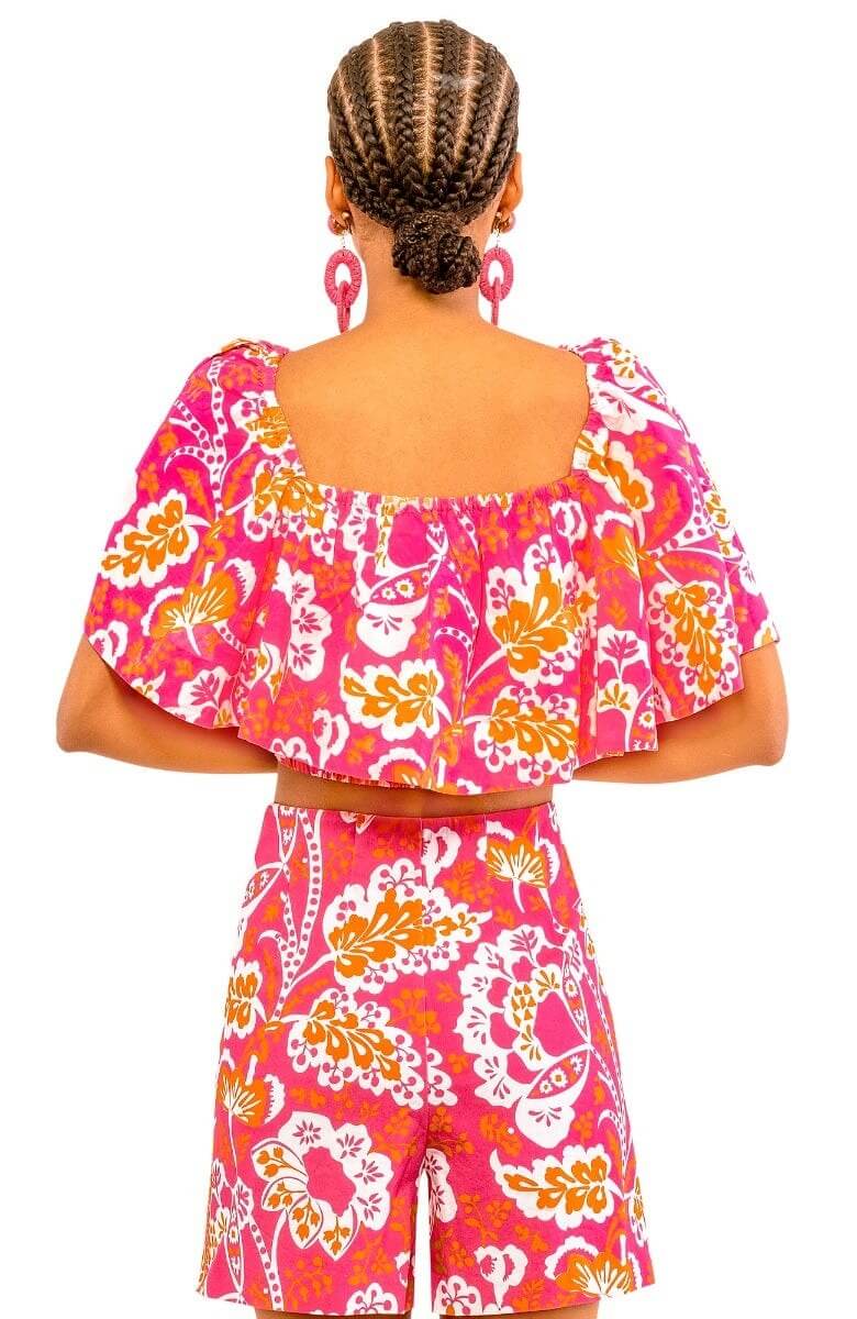 Ruffle Dreaming Top - Flora Pink Orange