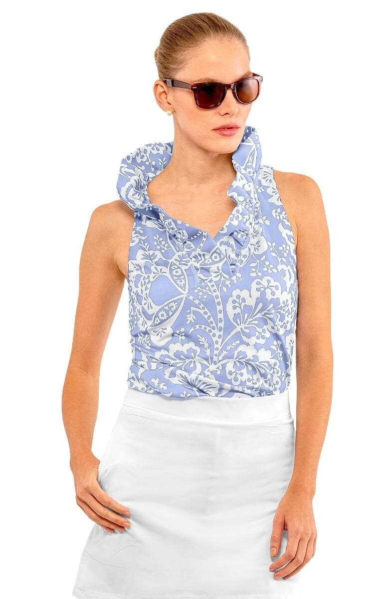 Ruffneck Sleeveless Top - Flora Periwinkle