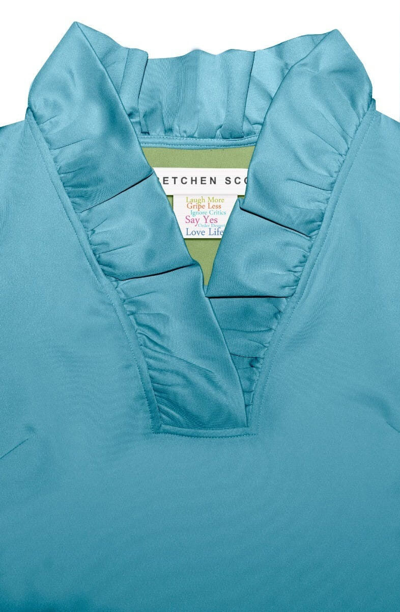 Jersey Ruffneck Top - Solid Turquoise