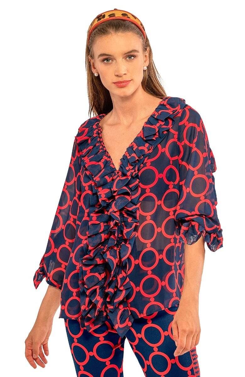 Rufflestiltskin Blouse - Dip & Dot - Final Sale Navy Red