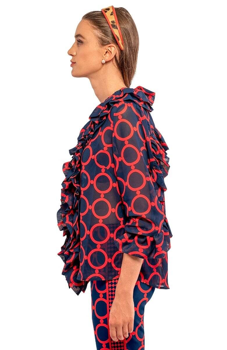 Rufflestiltskin Blouse - Dip &amp; Dot - Final Sale Navy Red