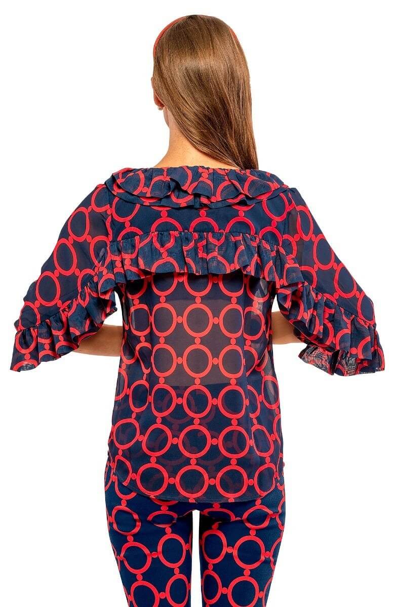 Rufflestiltskin Blouse - Dip &amp; Dot - Final Sale Navy Red