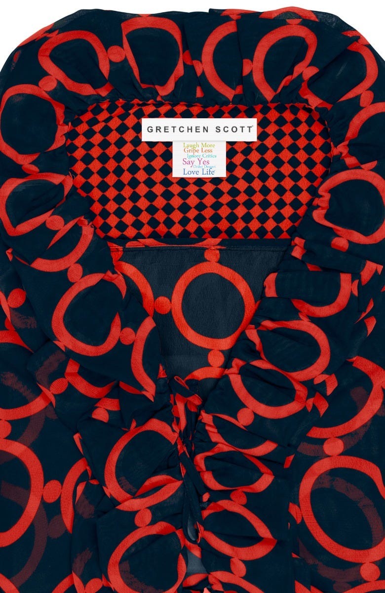 Rufflestiltskin Blouse - Dip &amp; Dot Navy Red