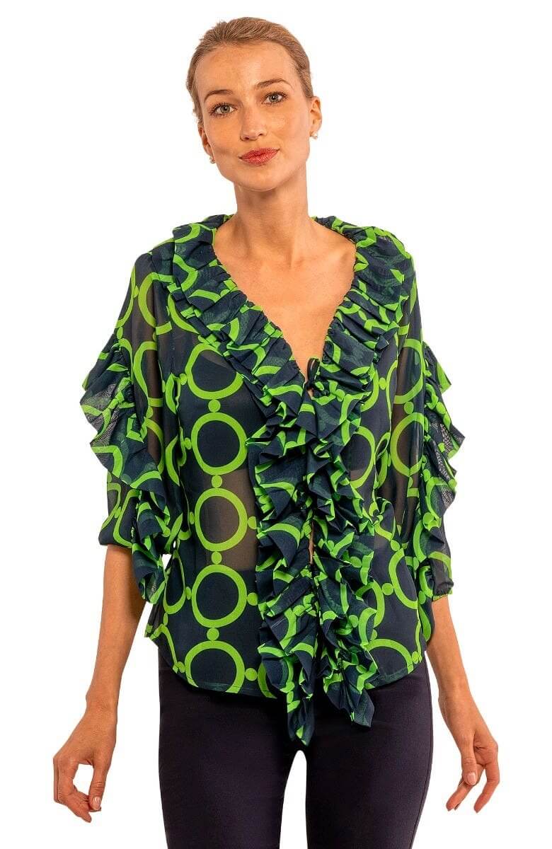 Rufflestiltskin Blouse - Dip & Dot - Final Sale Navy Kelly