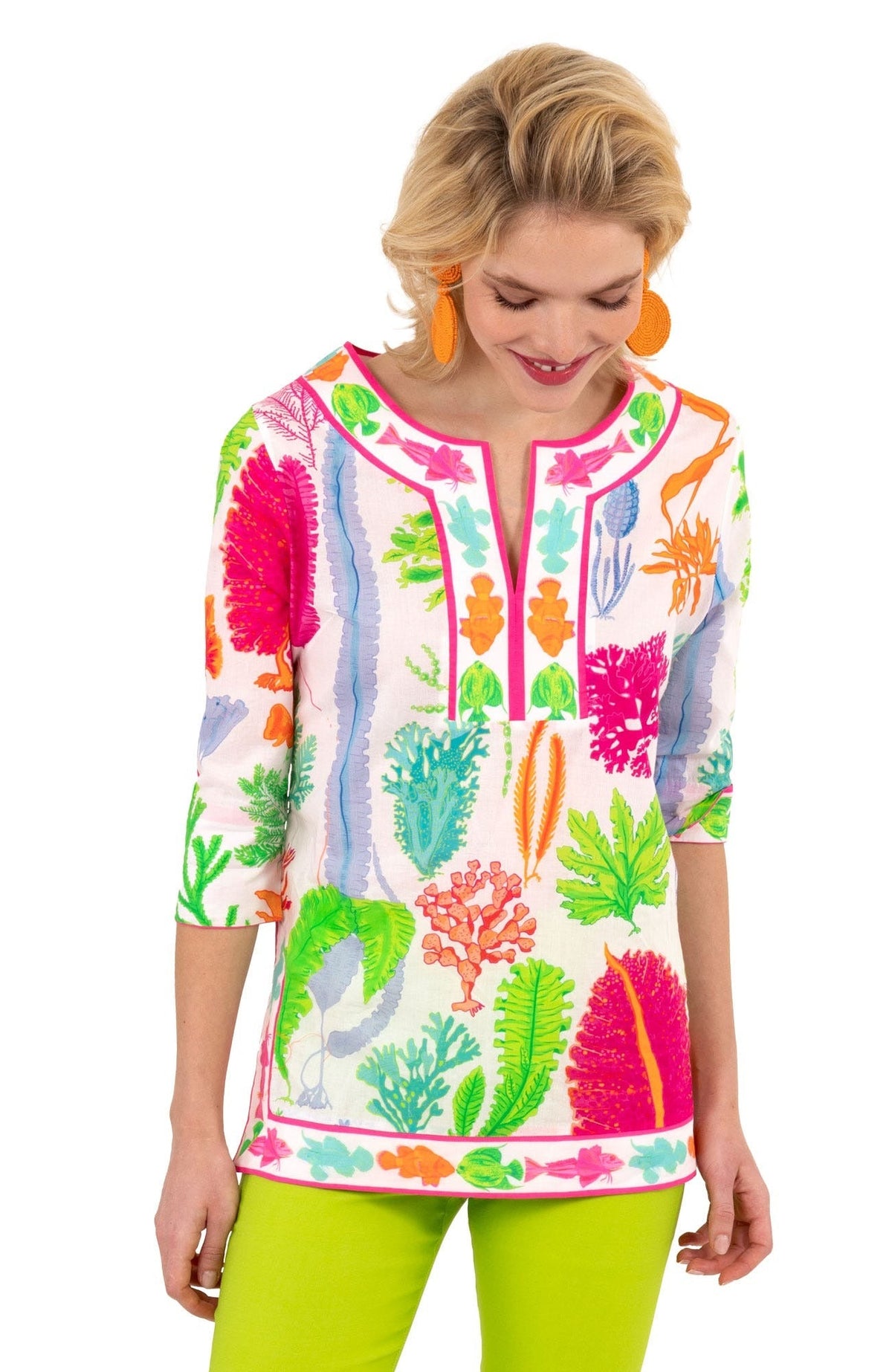 Split Neck Tunic - Sea Sway - Final Sale Brights