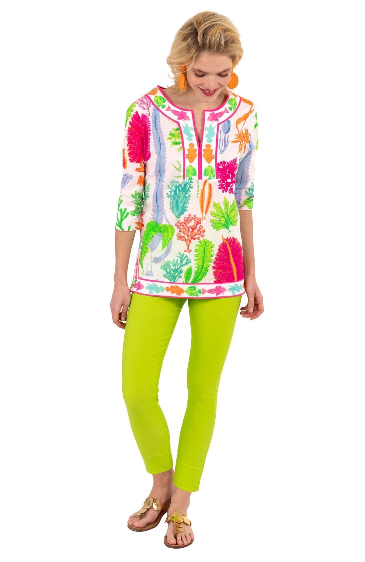 Split Neck Tunic - Sea Sway - Final Sale Brights