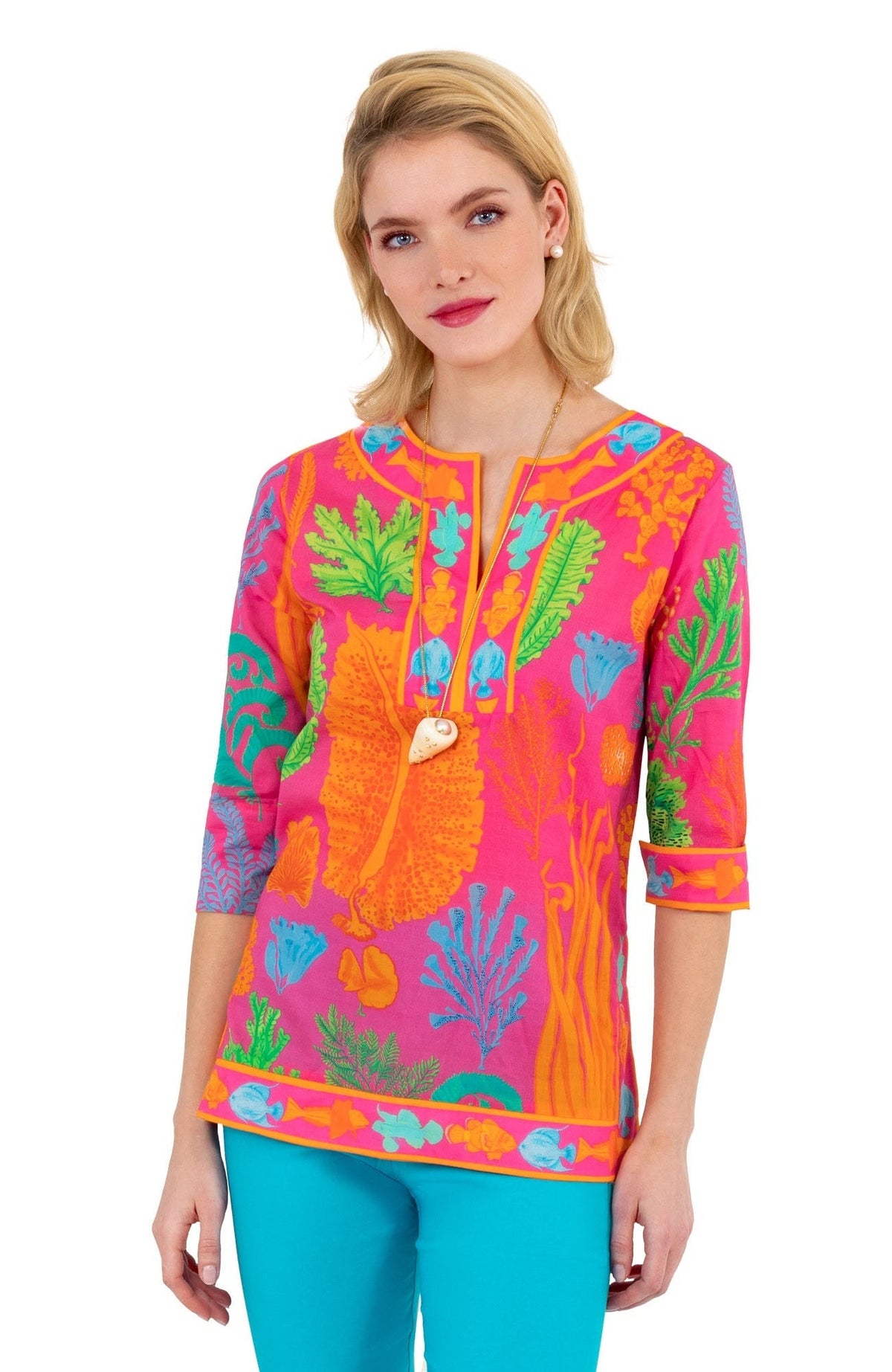 Split Neck Tunic - Sea Sway - Final Sale Pink