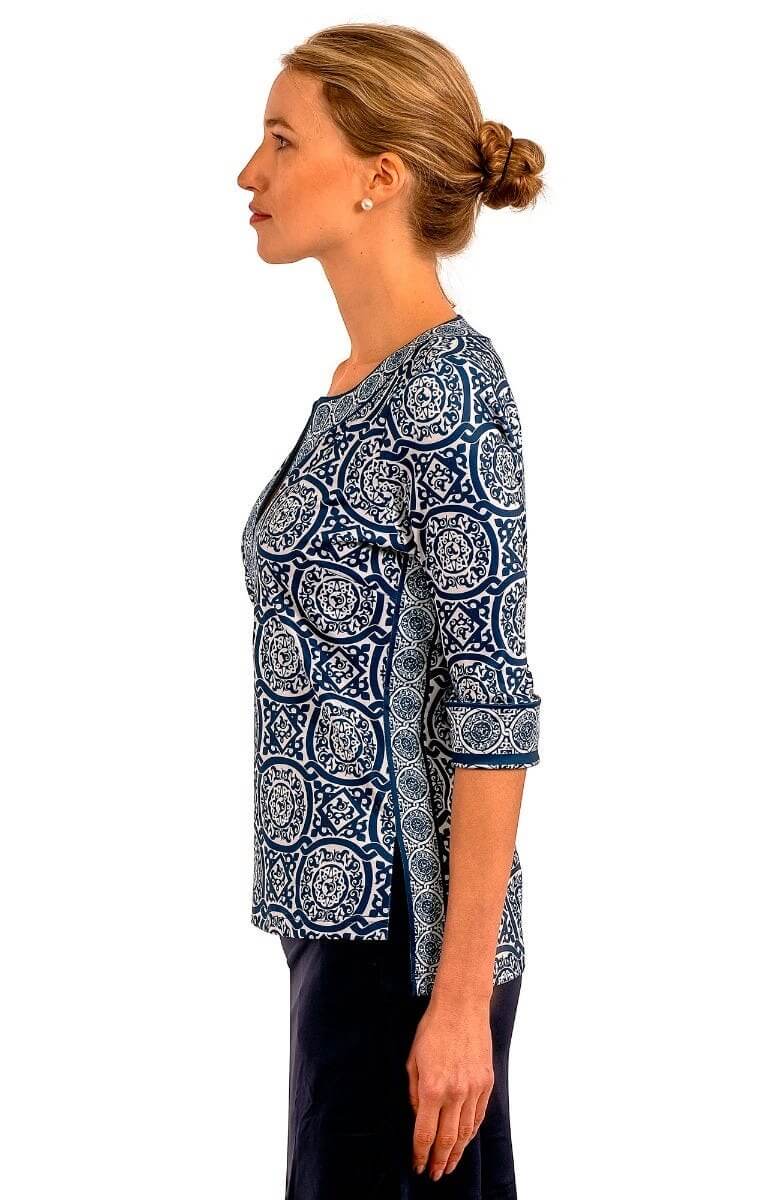 Jersey Split Neck Tunic - Sultan&#39;s Dining Room Navy White