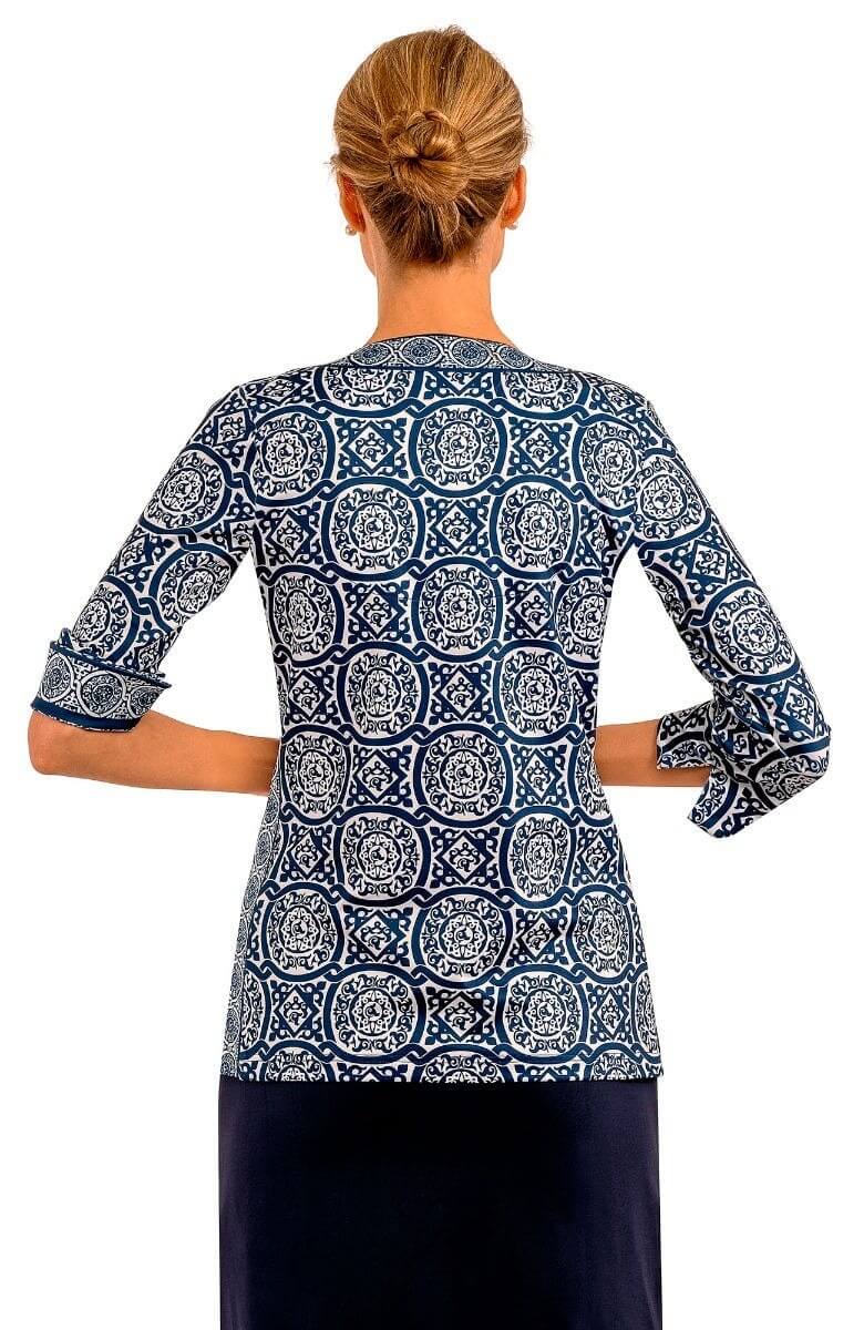 Jersey Split Neck Tunic - Sultan&#39;s Dining Room Navy White